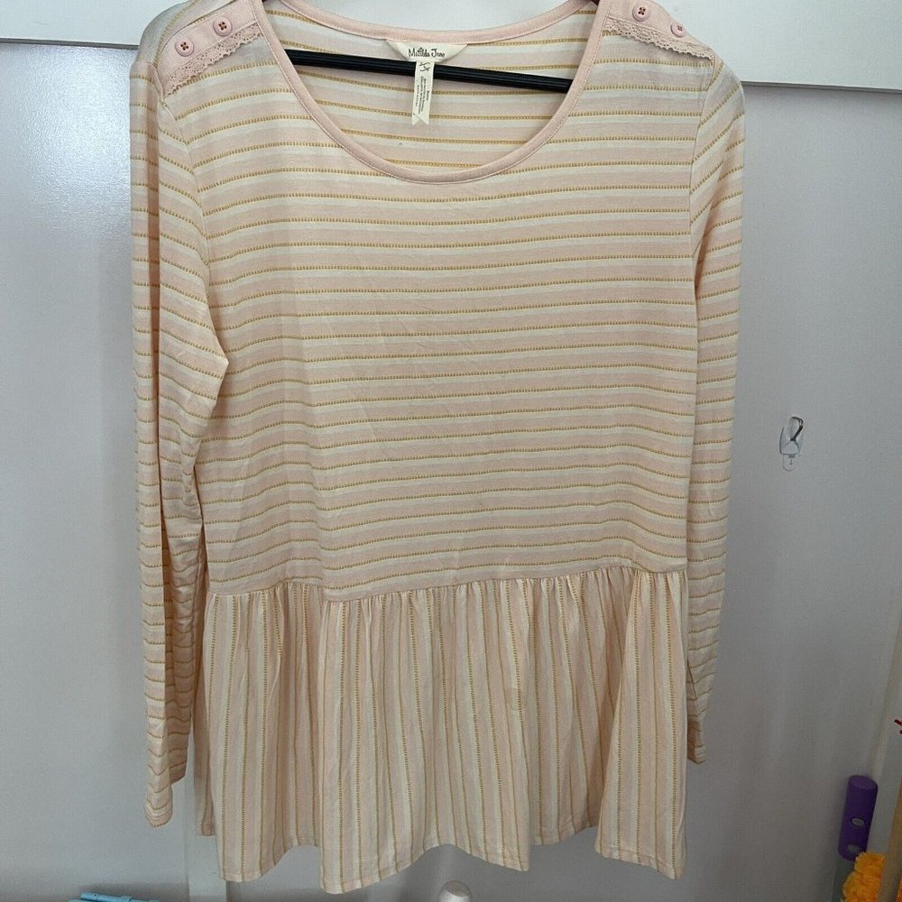 Matilda Jane True Friend Top Peplum Knot Top Button & Lace Details Women’s Large